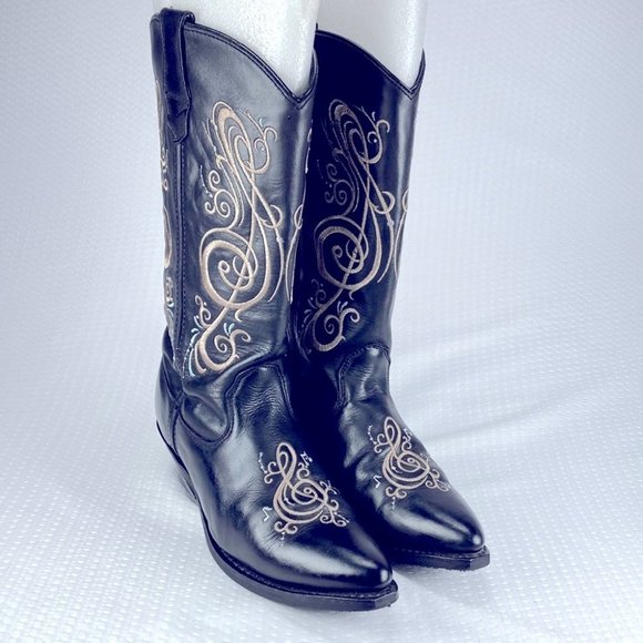 Shoes - Black Leather Music Note Cowgirl Boots